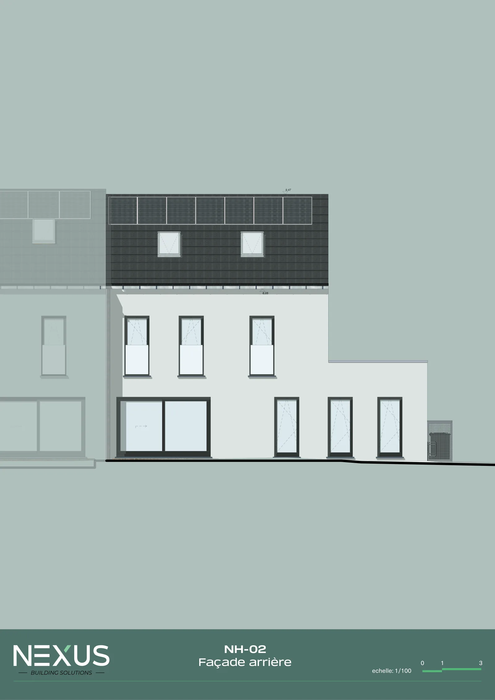 Plan of model NH-02 — Rear elevation